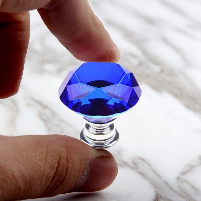 Blauw 10 Stuks 30 Mm Crystal Glass Kast Knoppen Diamant Vorm Lade Keukenkasten Dresser Kast Kledingkast Pulls Handles