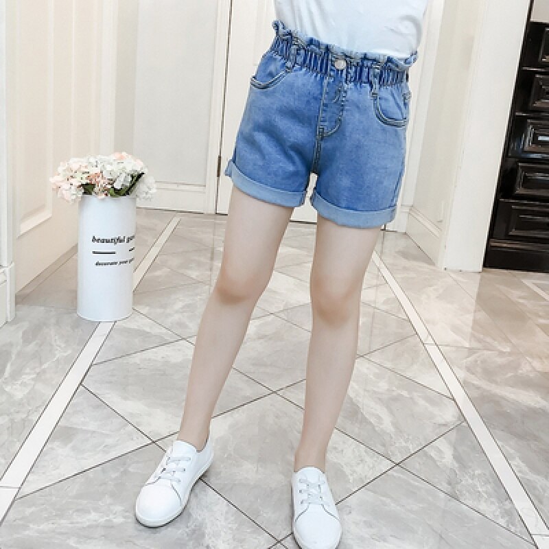 Short en jean ample taille haute pour adolescentes, pantalons en Denim pour enfants de 3 4 5 6 7 8 9 10 11 12 13 ans, été: Blue / 12-13 year(160cm)