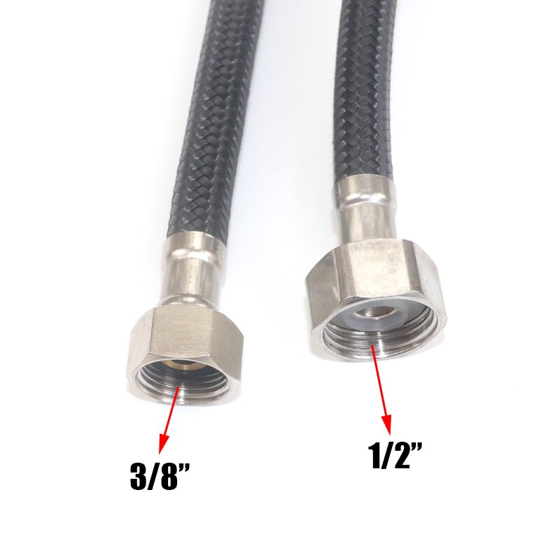 Tuyau Flexible en Nylon noir pour robinet de cuisine et plomberie, mélangeur d'eau chaude et froide, accessoires de salle de bains, 3/8 "Manguera1/2"