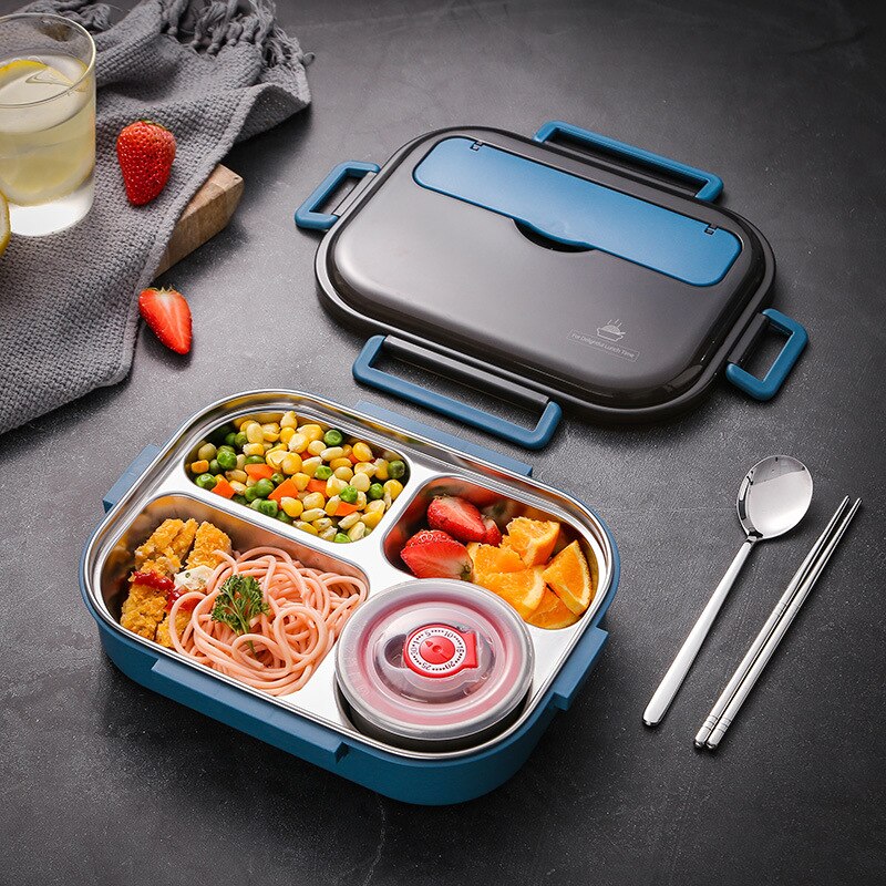 Japanese Lunch Box With Compartment 304 Stainless Steel Bento Box For Kids School Food Container Leak-proof Food Box Thermal: 1500ml blue-4
