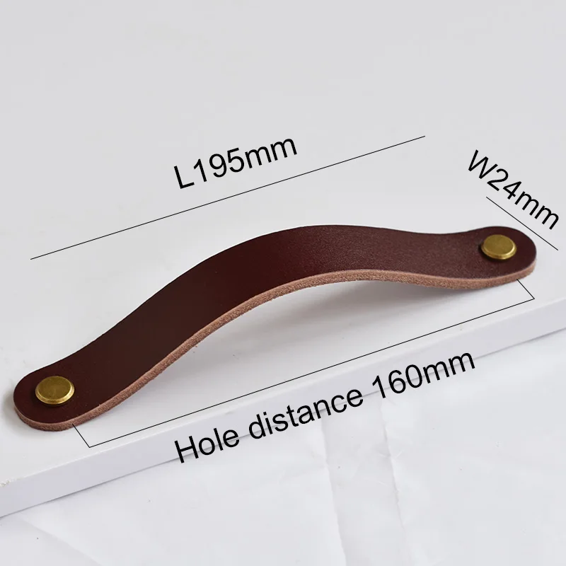 Boutons en cuir marron meubles rétro européens tiroir armoire porte poignée placard armoire à chaussures peau de vache tire bouton: Nickel