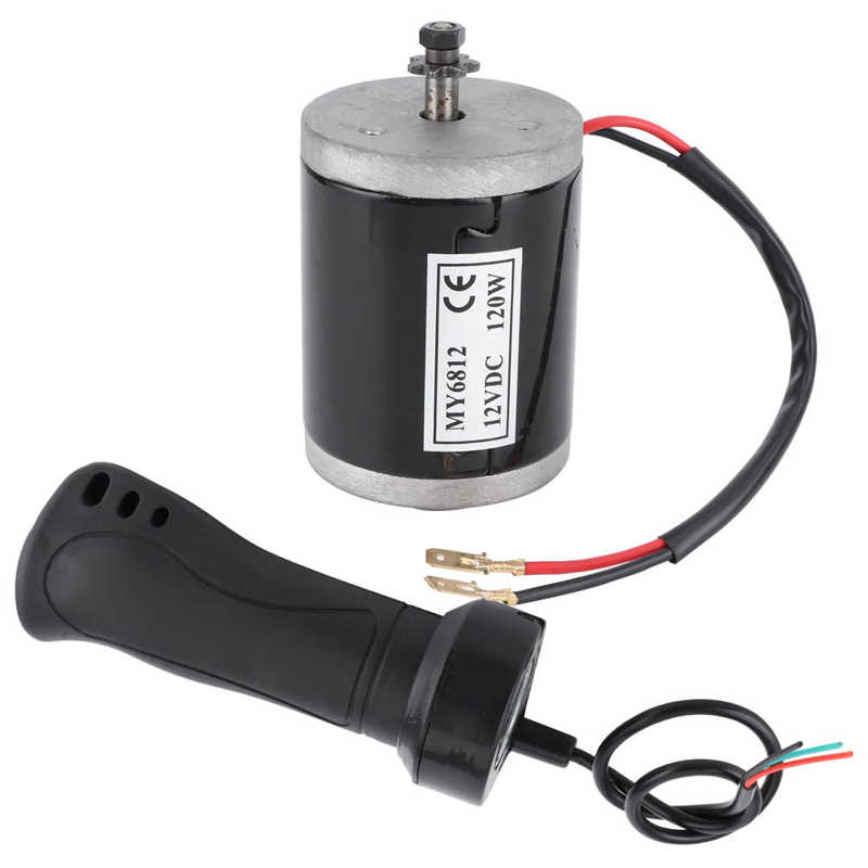 12V 120W Electric Scooter Electric Bicycle Motor W/Pulley Kit E-Bike High Speed Brush Motor + Steering Handle Set