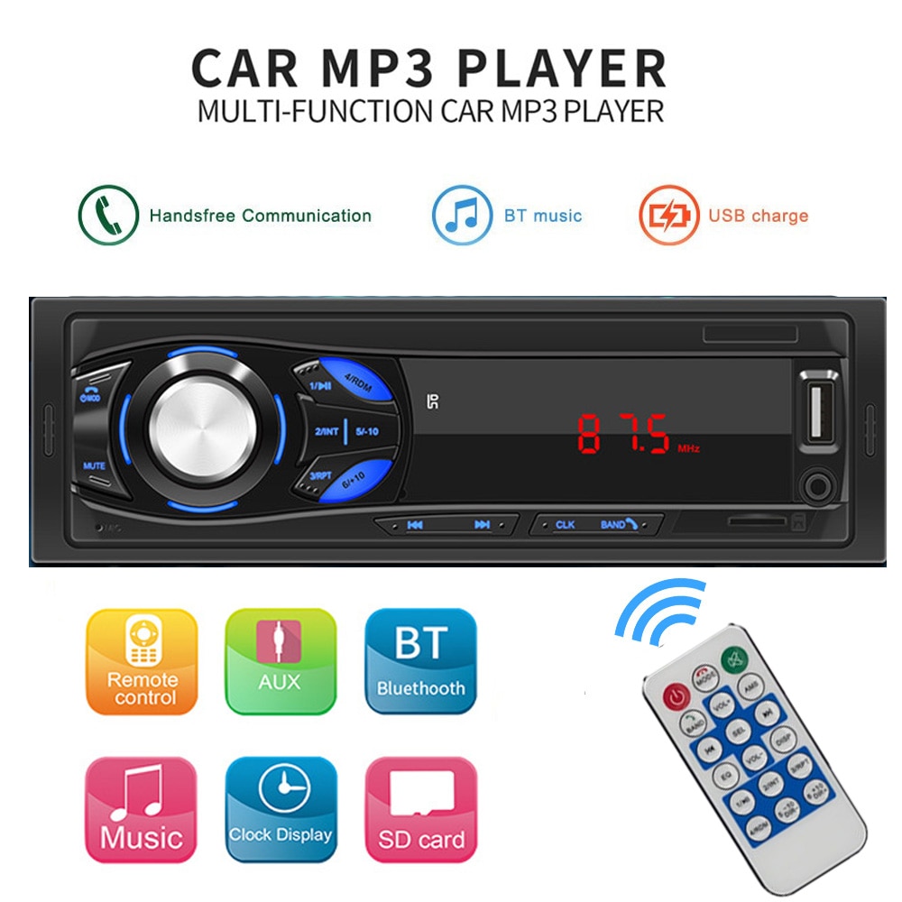 3.5mm aux bluetooth bilradio stereo fm handsfree kit  dc12v tf kortspelare tidsdisplay 1 din bil  mp3 högtalaradapter för lada