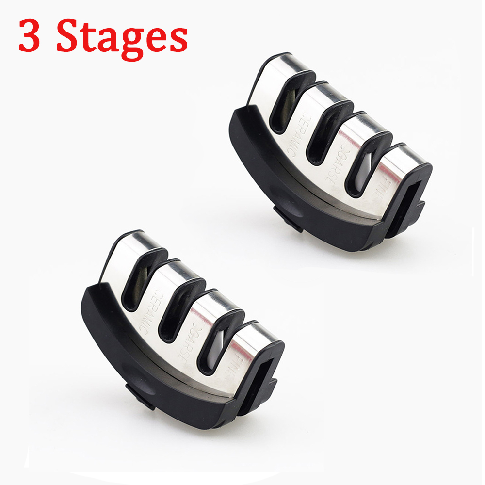 Aiguiseur de Couteau Anti-Dérapant 3 en 1 Affûteurs manuels Convient à Toutes les Tailles de Couteaux de Cuisine 3 Processus d'Aiguisage Anti dérapant Finition Mat Noire Ergonomique: Gris clair
