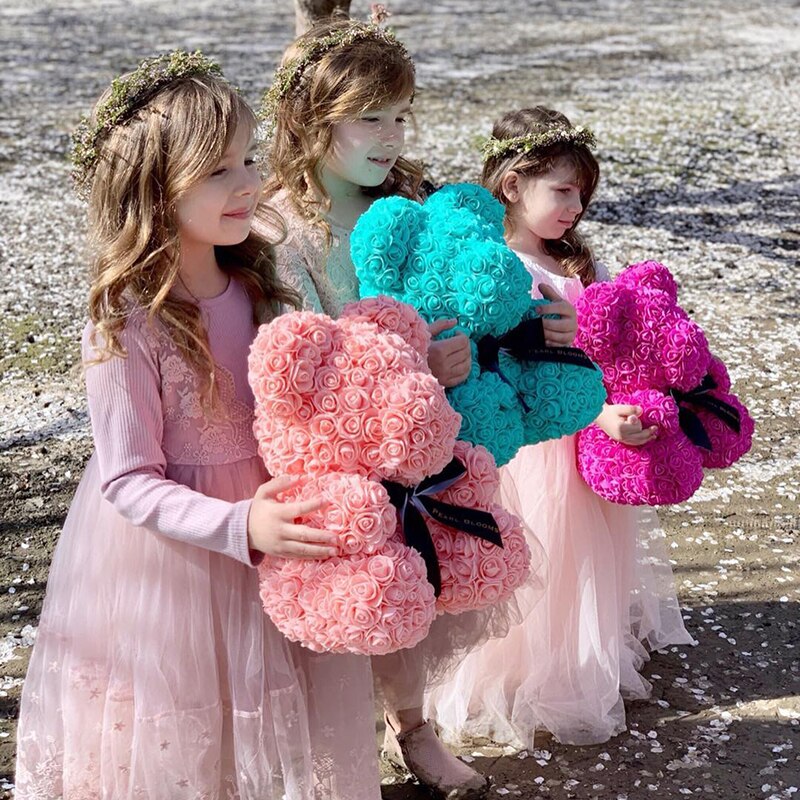 25cm Artificial Rose Teddy Bear Eternal Flower Bubble Bear Handmade Roses Bear Valentine's Day Wedding Bithday for Women