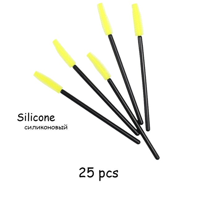 25 Pcs Silikon Pinsel Einweg Wimpern Werkzeug Kamm Mascara Zauberstäbe Make-Up Pinsel Individuelle Applikator Kit für Auge Applikator: 25pcs yelllow