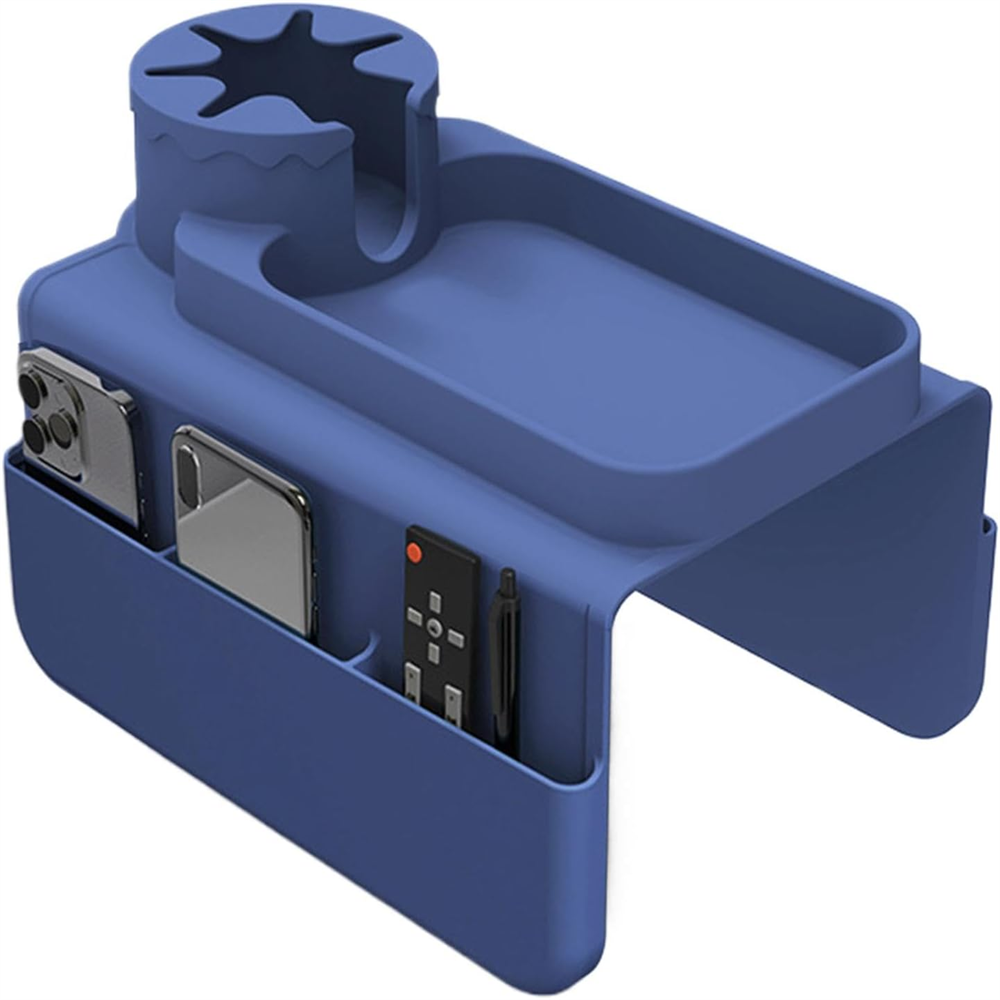 Bekerhouder voor armleuning van de bank, siliconen drankhouder voor armleuning, drankplateau voor armleuning, morsbestendig dienblad voor de bank, houders in zijvakken van de bank: Blauw