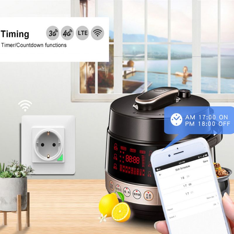 Smart WiFi Wall Socket Intelligent Remote Control EU 16A Wall Outlet Hands-free Voice Control Scheduled Timing Setting