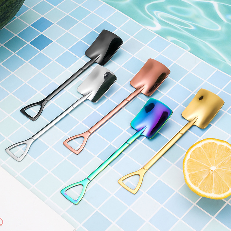 2PCS Coffee Spoon Cutlery Set Stainless Steel Retro Iron Shovel Ice Cream Spoon Scoop Spoon tea-spoon Tableware
