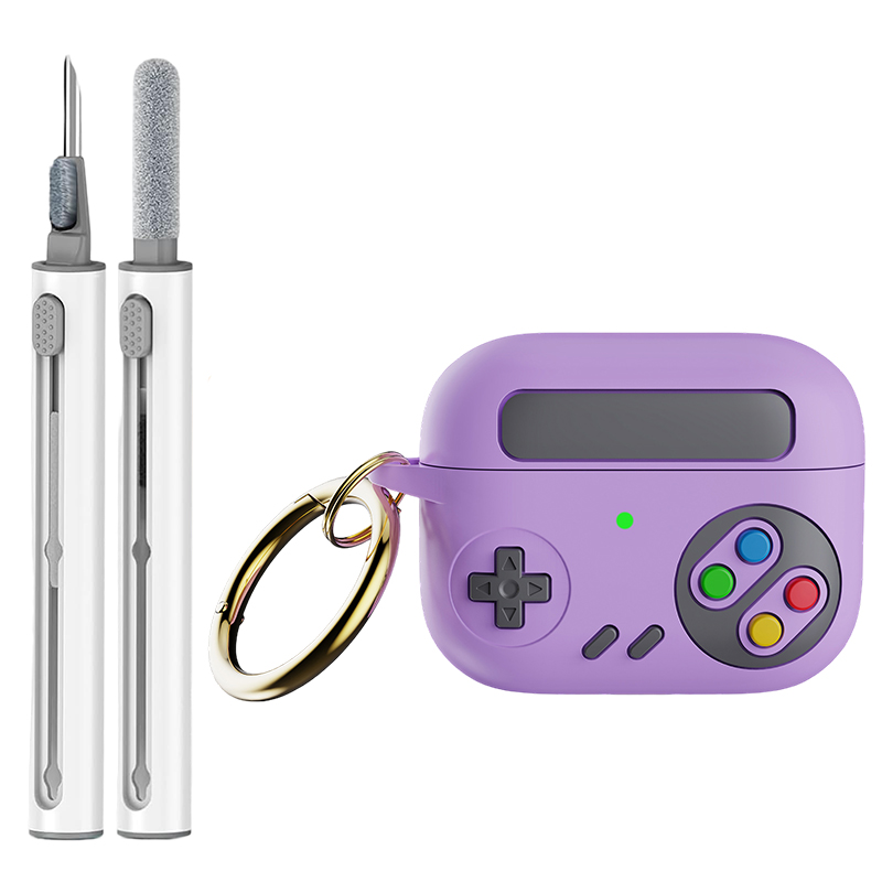 Para AirPods Pro 2 funda generación 1.a consola de juegos Retro estilo protector Air Pod segunda cubierta con llavero Compatible con AirPod 3 4: 2XS / Morado