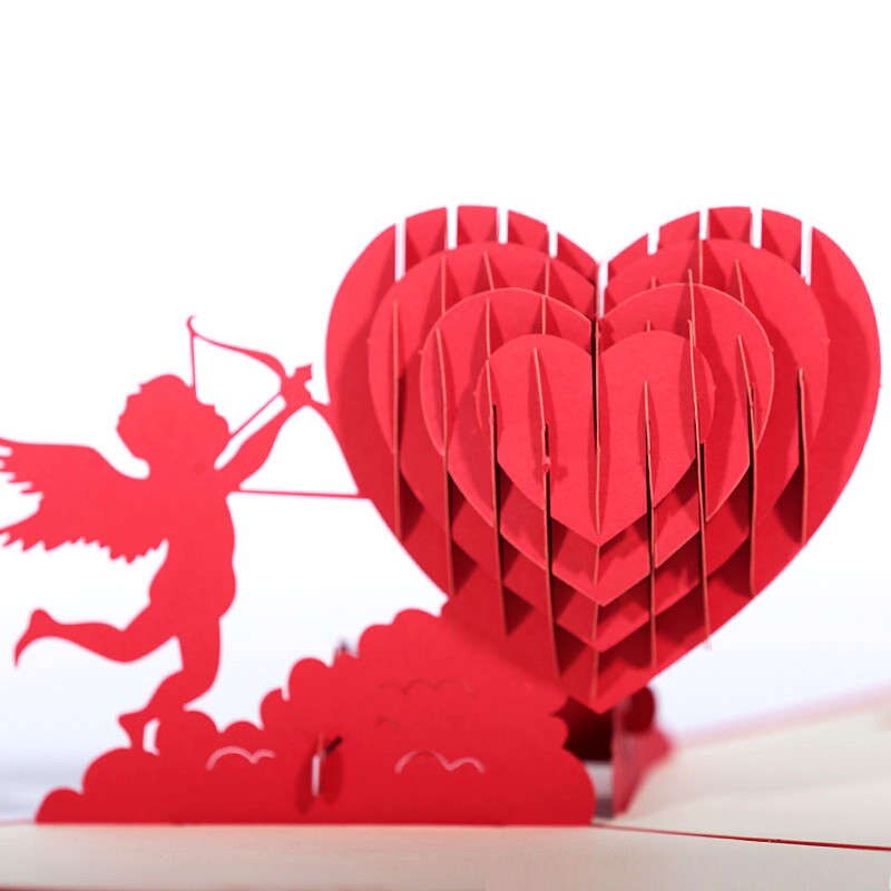 DoreenBeads 3D Card Romantic Heart Angel Birthday Valentine's Day Anniversary Wedding Blessing Card Paper Sculpture 1PC