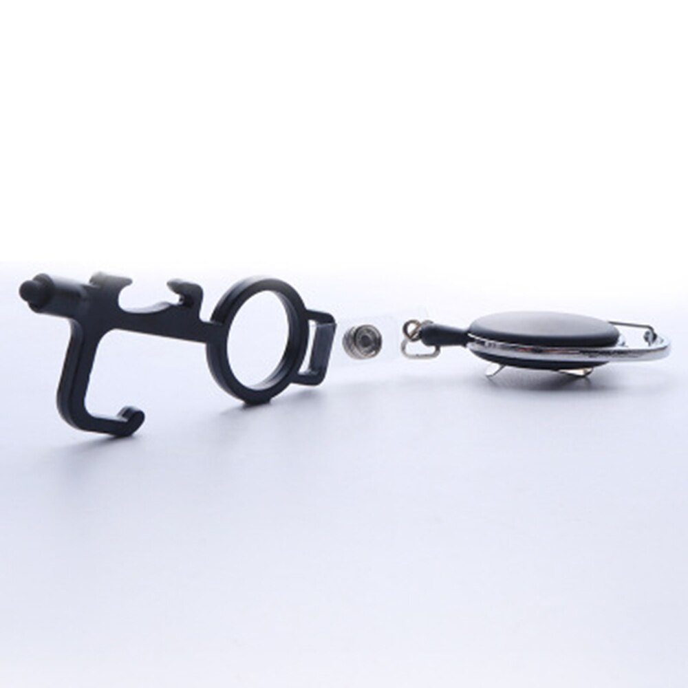 Touch Screen Buttons Edc Door Opener Hygiene Hand Antimicrobial Contactless Press Elevator Tool Portable Door Opener Keychain: Black