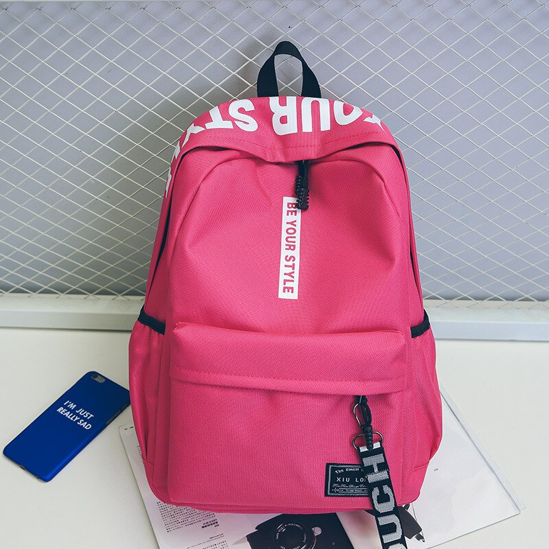 Brand College Style Backpack Big Girls Bag Letter Ribbon Travel Backpack Men And Women Couples Student Bag Bagpack: D
