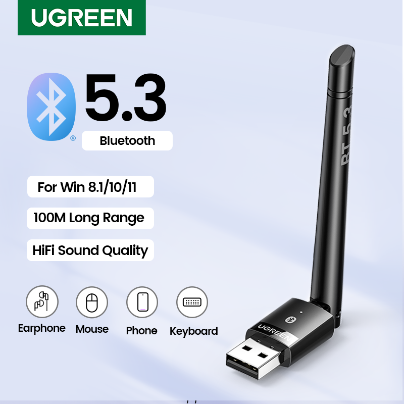 UGREEN USB Bluetooth 5.3 Dongle Adapter for PC Speaker Wireless Mouse Keyboard Music Audio Receiver Transmitter Bluetooth 5.3