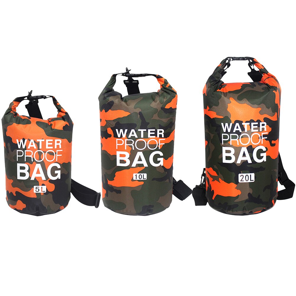 Large Capacity Outdoor Waterproof Dry Pack 5/10/20L Swimming Kayaking River Trekking Float Sailing Backpack Orange Camouflage