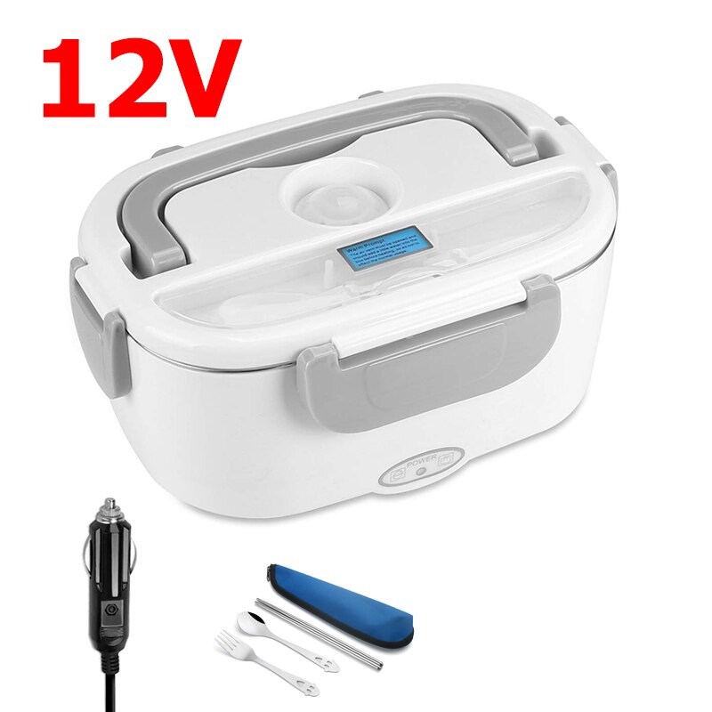 Fiambrera eléctrica de acero inoxidable de 12V y 24V para comida, calentador de comida, contenedor portátil para coche, camión, Picnic, viaje, Bento, caja calefactable: 12V White