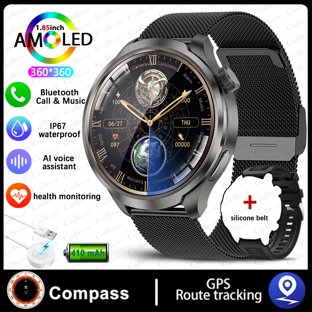 Esporte militar gps pista relógio inteligente masculino 1.85 Polegada tela nfc bússola freqüência cardíaca esporte fitness à prova dwaterproof água bt chamada smartwatch: Verde