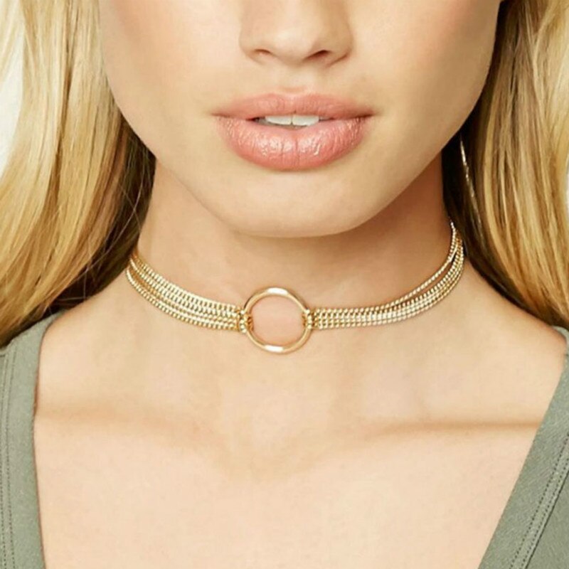 einfach Gold Farbe Kette Kreis Halsband Halskette Für Frauen Geometrische Chocker Halsketten collares Collier Femme