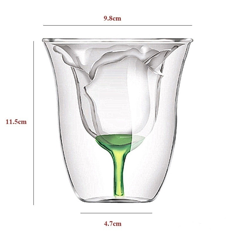 2 Pcs/lot double layer rose flower shaped glass office coffee glass cup