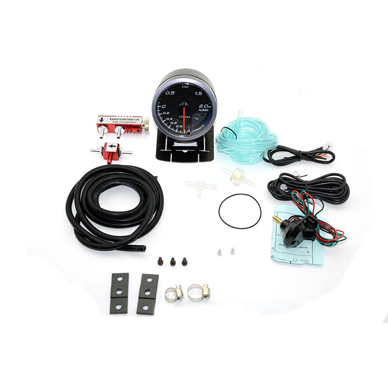 60MM Car Turbo Boost gauge 2BAR + Adjustable Turbo Boost Controller Kit 1-30 PSI Car Meter: With Red Controller