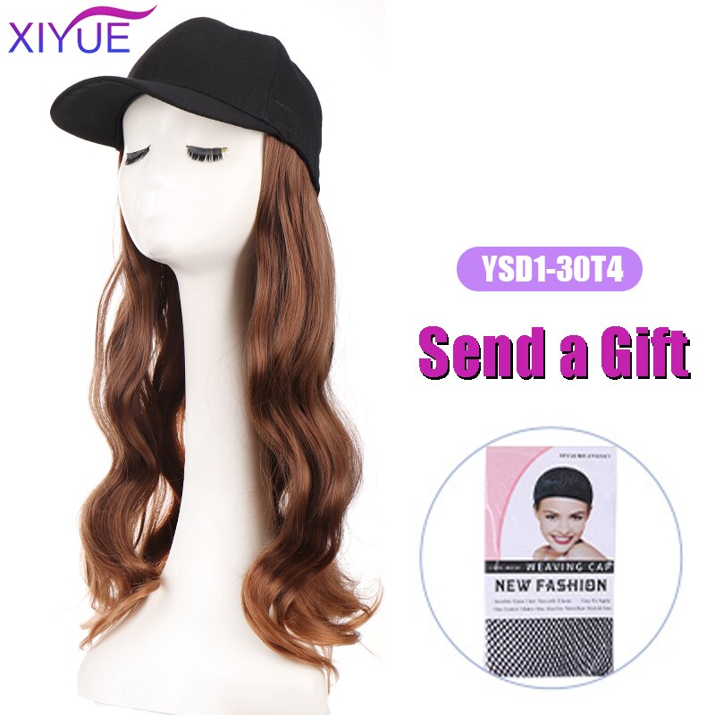Long Synthetic Baseball Cap Hair Wig Natural Black Cap Hair Extensions Natural Wave Wigs Naturally Connect Hat Wig Adjustable: WT275