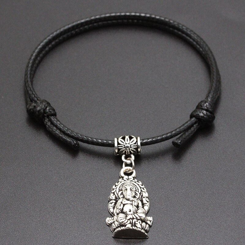 Ganesha – Bracelet à cordon en fil rouge, pendentif éléphant bouddha, porte-bonheur, café noir, fait à la main, pour Couple amoureux: Black