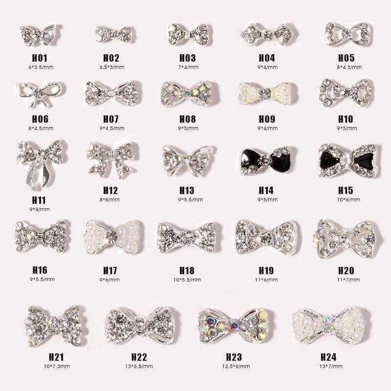 10 st nagel diamant berlocker rosett strass nailart tillbehör glänsande pärla kristall smycken rosett söta tillbehör gör-det-själv blandade dekorer