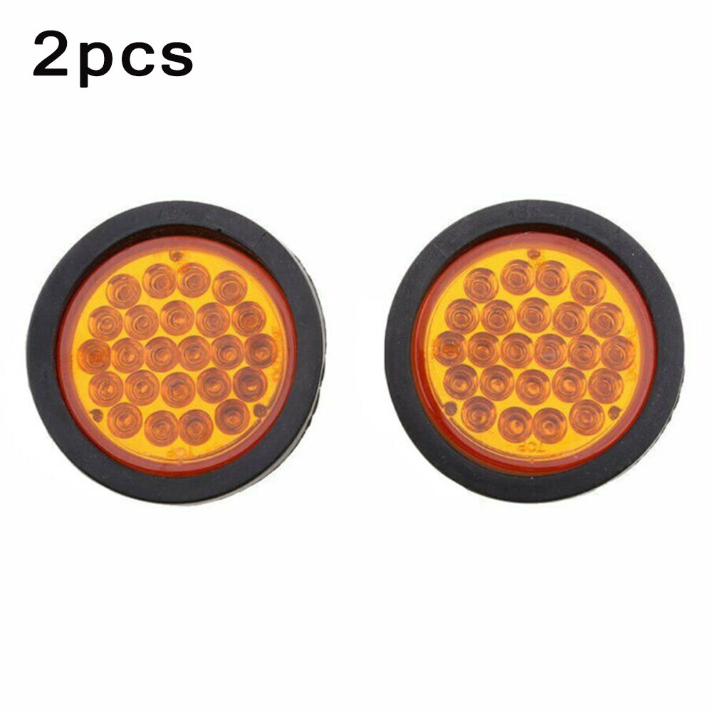 2pcs Super Bright 12V 12W 24LED Amber 4Inch Round Stop Tail Turn Signal Light Truck Tractor Trailer Watertight Sealed Decoration