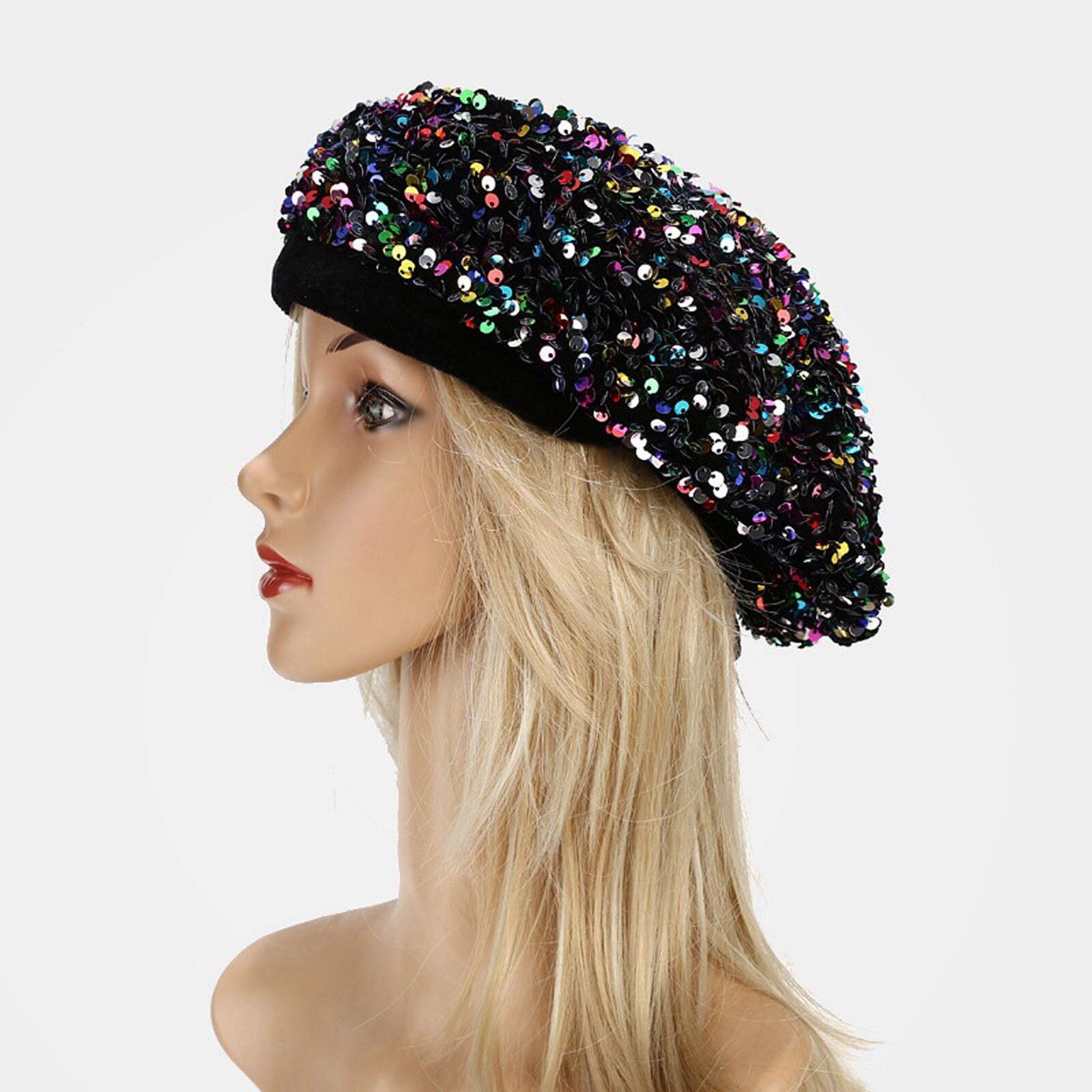 Boina de lentejuelas brillantes para mujeres a la , gorra de baile para chicas, boina informal para chicas, gorros, gorro de Club nocturno encantador: MR
