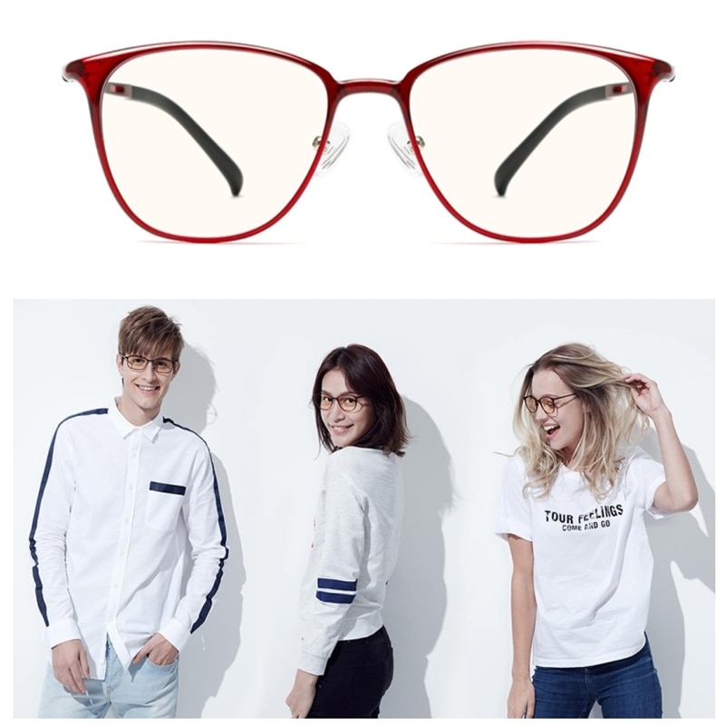 Original Xiaomi TS Basic Anti Blue-ray UV400 gafas (marco rojo + lente amarillo claro) Unisex Anti-computadora pantalla gafas de lectura