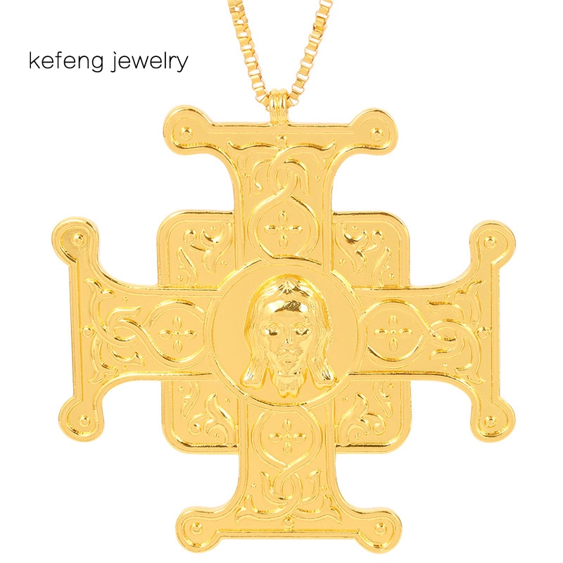 Ortodokse kirke herlighed konge jesus kors kæde gammel guld farve kristendom vedhæng halskæde smykker kristen
