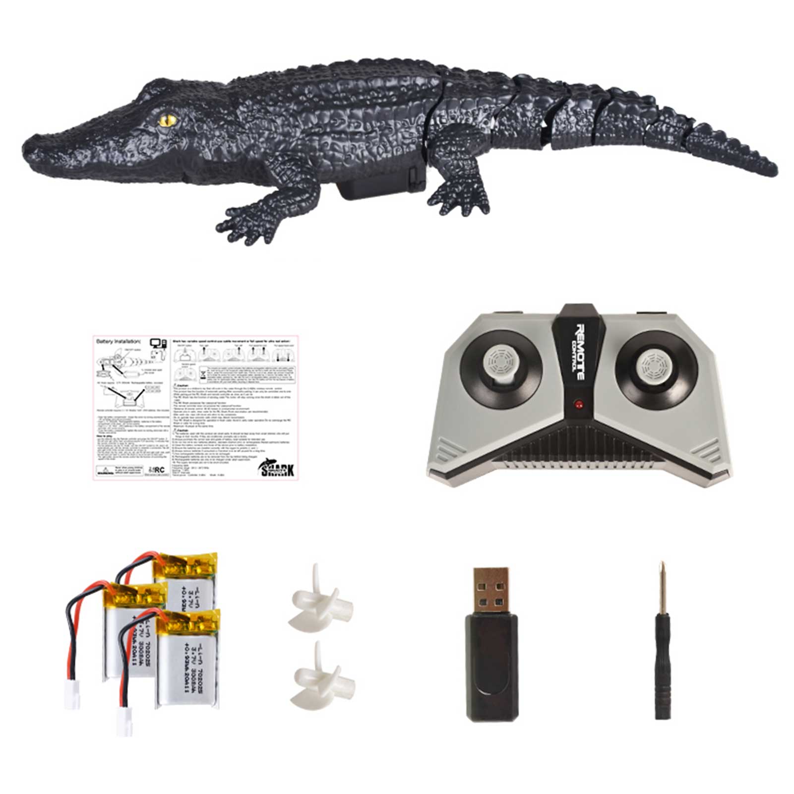 2.4G RC Crocodile Boat Underwater Animal Toys Waterproof Realistic Swing Tail Electric Crocodile RC Boat Toy Pond Poo Decor: with 3pc battery