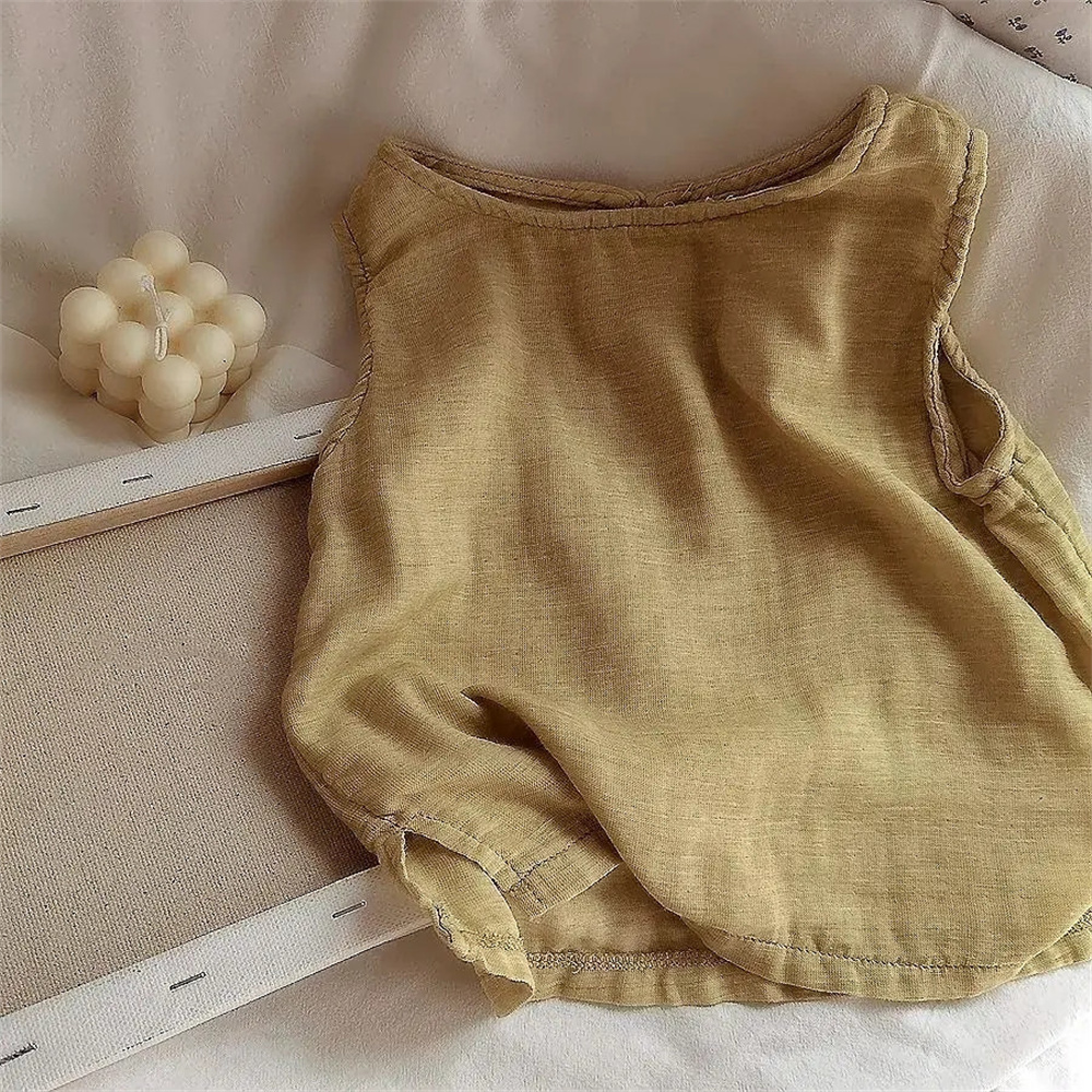 Maglietta senza maniche per bambina neonato camicia In lino di cotone antirughe giacca In maglia sottile allentata morbida In estate: yellow / 100cm