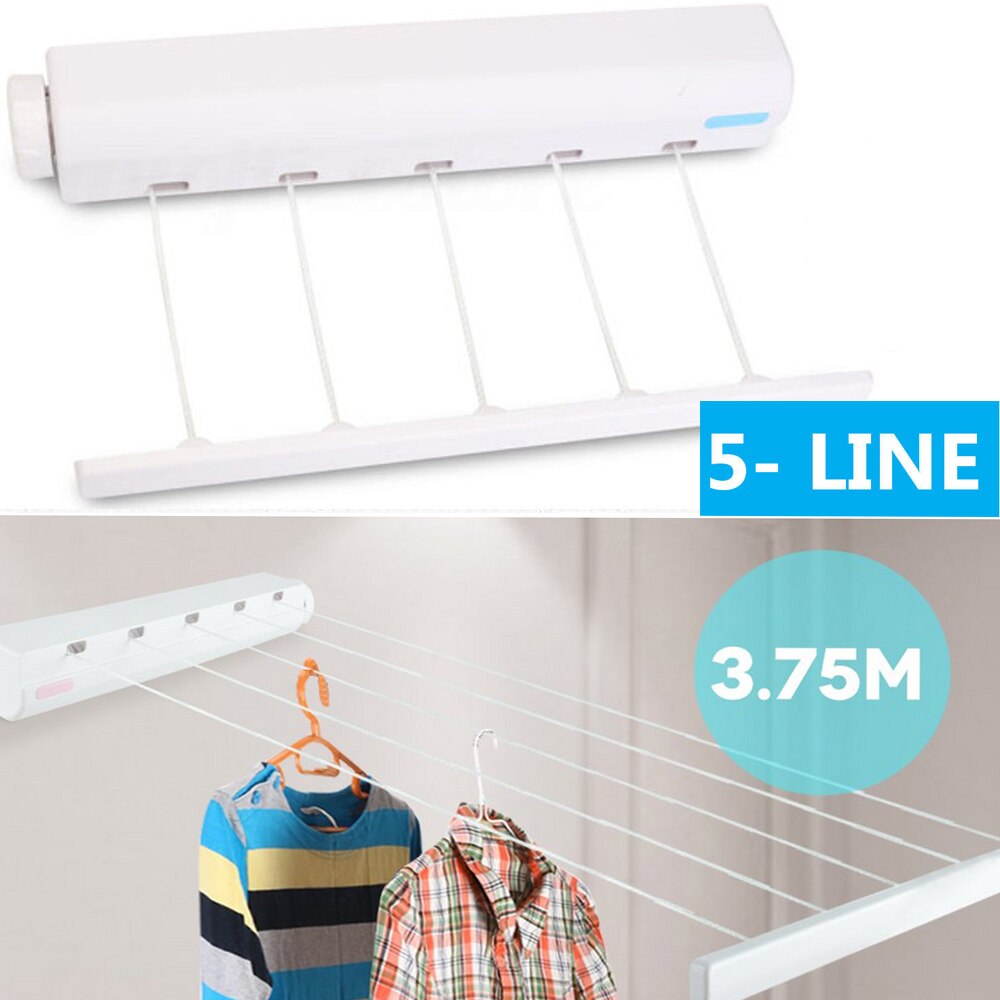 Zware Intrekbare 5 Lijn Hangen-Droogrek Wandmontage Kleding Lijn Flexibele Waslijn Badkamer Wasdroger 2
