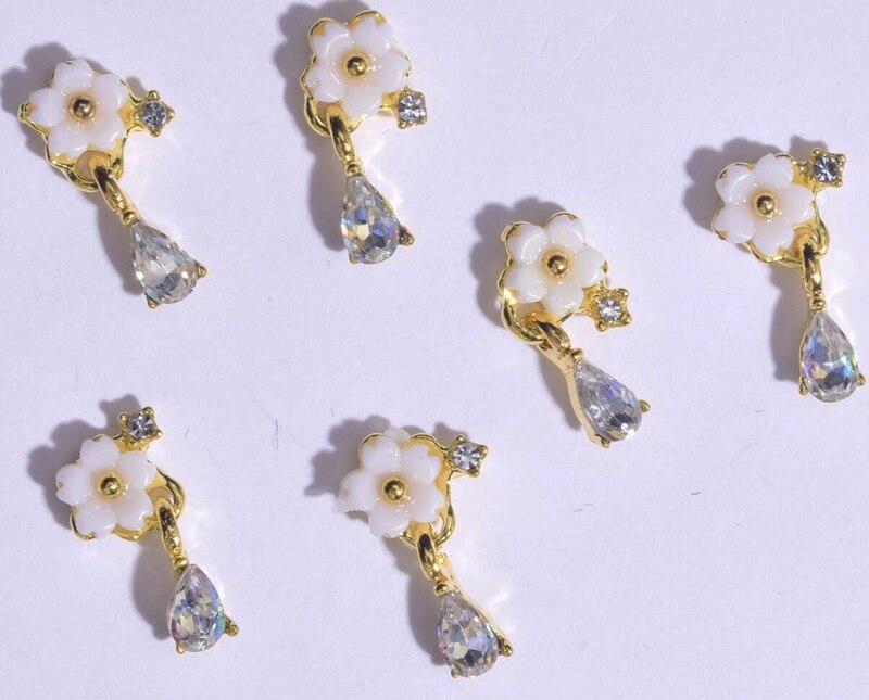 10-16mm 10pcs Zircon Nail Charms Pierced Fingernail Jewelry 14 Styles of Charms Pearl L-Long Reusable nail nail charms: JE417-10pcs