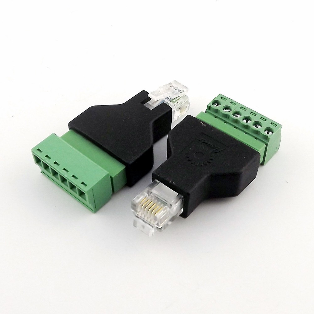 1x Ethernet 6P6C RJ12 Male Plug Modular 6Pin Screw Terminal Connector Adapter Phone Line Adapter