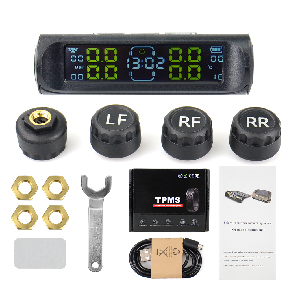Lastbil bil tpms däcktrycksövervakningssystem automatisk display larmövervakning usb-laddning temperaturvarning med 6 sensorer: Armégrön