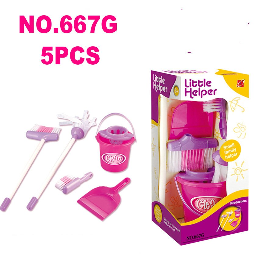 Kids Mini Schoonmaken Speelgoed Floor Cleaning Bezems Emmer Mop Play Set Toy Cleaner Games voor Meisjes Pretend Play Speelgoed 2 -4 jaar Oud: 667G 5PCS