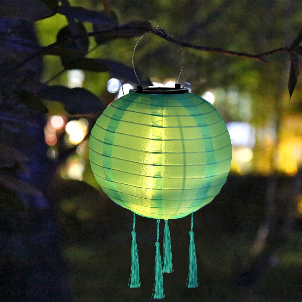 Farolillos solares LED de 8 pulgadas, luz de de Color sólido con borla, lámpara colgante a prueba de agua, lámpara colgante Global, iluminación de paisaje para
