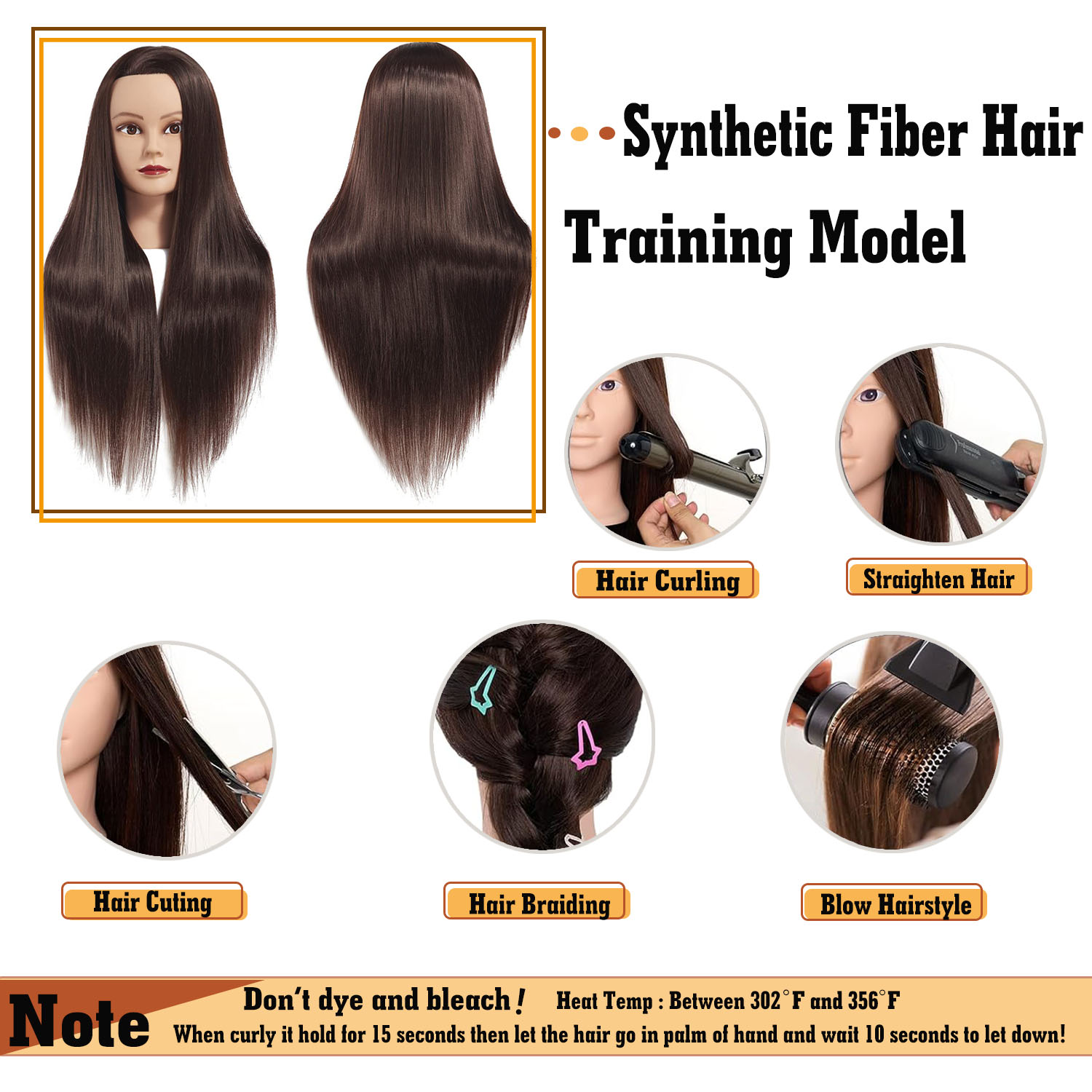 Cabeza de maniquí, cabeza de entrenamiento para peluquería trenzada, 100% de fibra de alta temperatura, maniquí femenino, cabeza de muñeca de entrenamiento