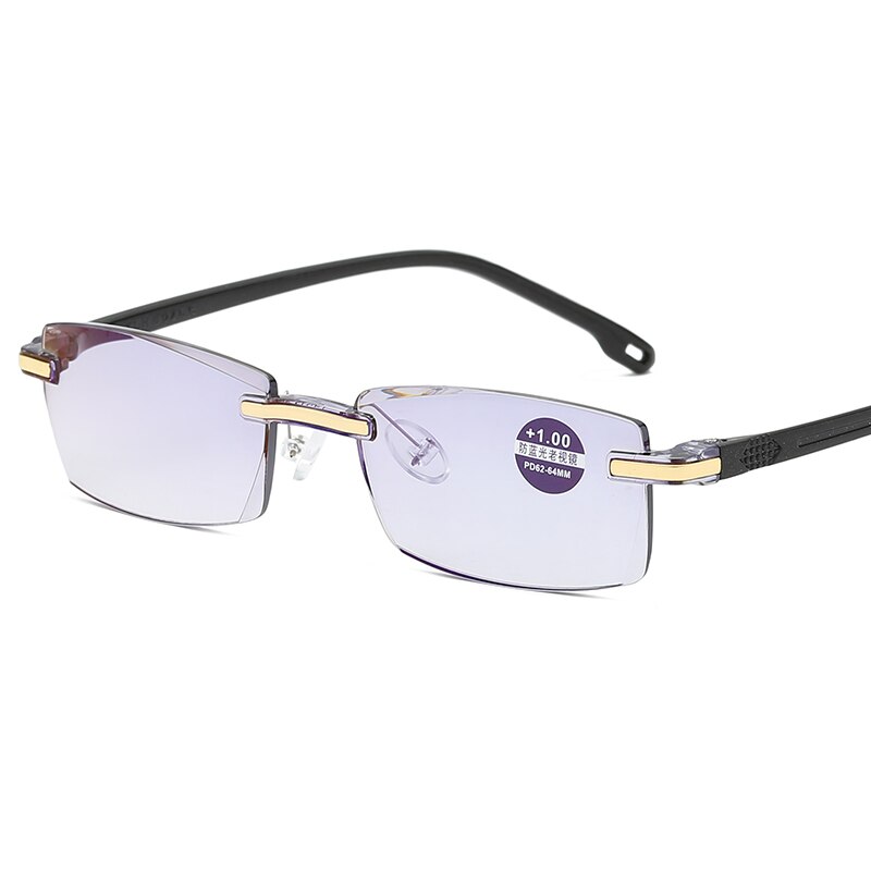 Lunettes de lecture carrées sans cadre pour hommes lunettes Anti-lumière bleue pour ordinateur