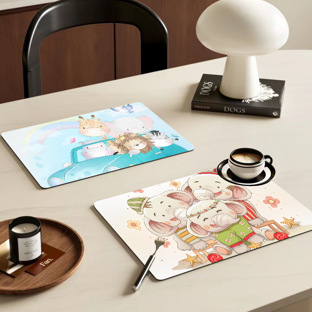 Animal Pattern Kitchen Tableware Dish Drying Mats Desk Drain Pad Heat Resistant Counter Top Mat