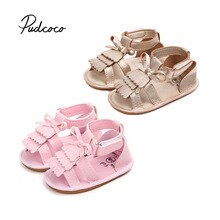 Pudcoco Zomer Peuter Baby Meisjes Zachte Pu Sandalen Strik Kwasten Prinses Party Glinsteren Schoenen 0-18 M