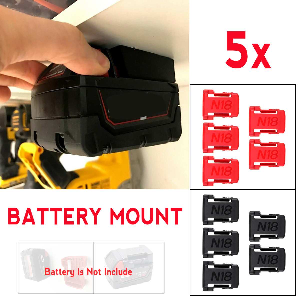 ABS 5 PCS Batterie Halterungen 3D Gedruckt Für MILWAUKEE M18 18V Lagerung Halter Regal Rack Stand Slots Batterie