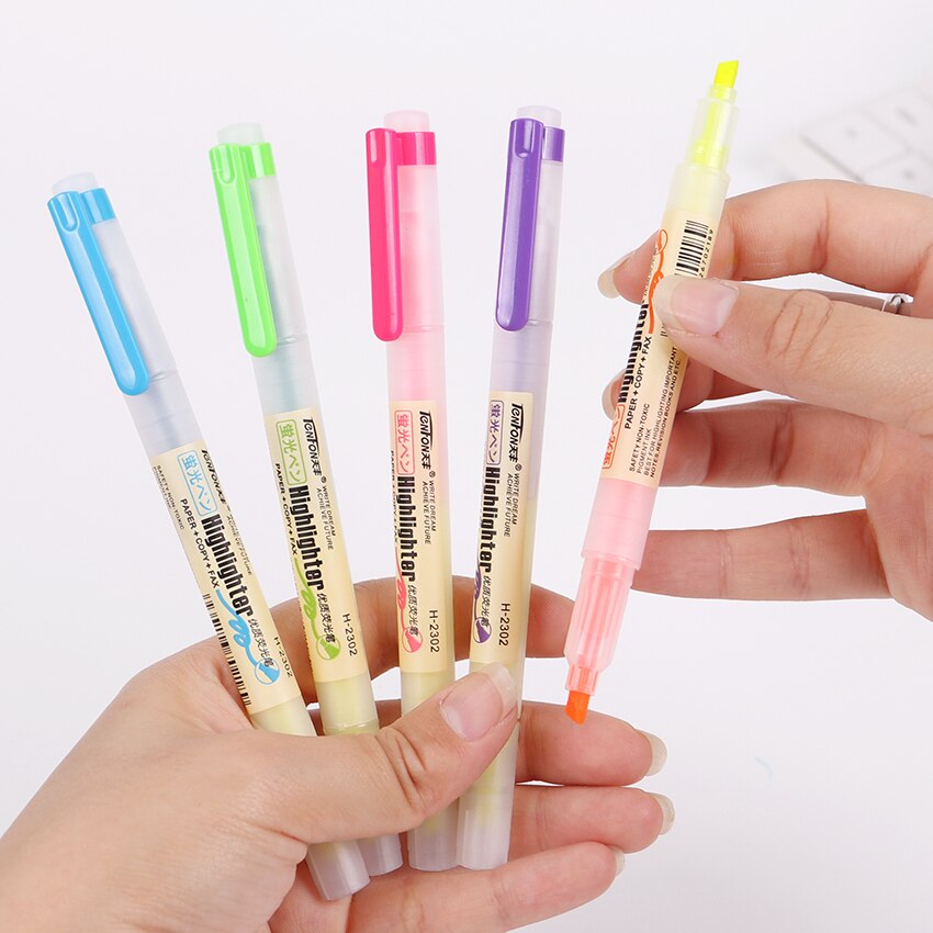 TENFON-Juego de 5 bolígrafos de colores, resaltador de doble cabeza para oficina, papelería, para chico, H-2302