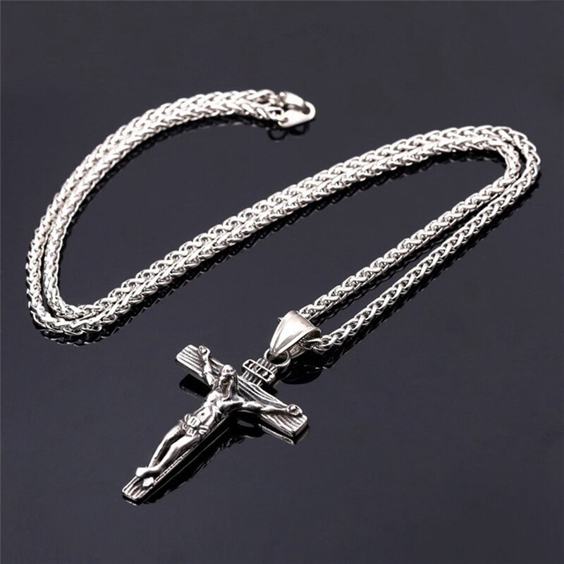 Religiøs jesus kryds halskæde til mænd og sød kryds vedhæng med halskæde smykker til mænd: Forsølvede