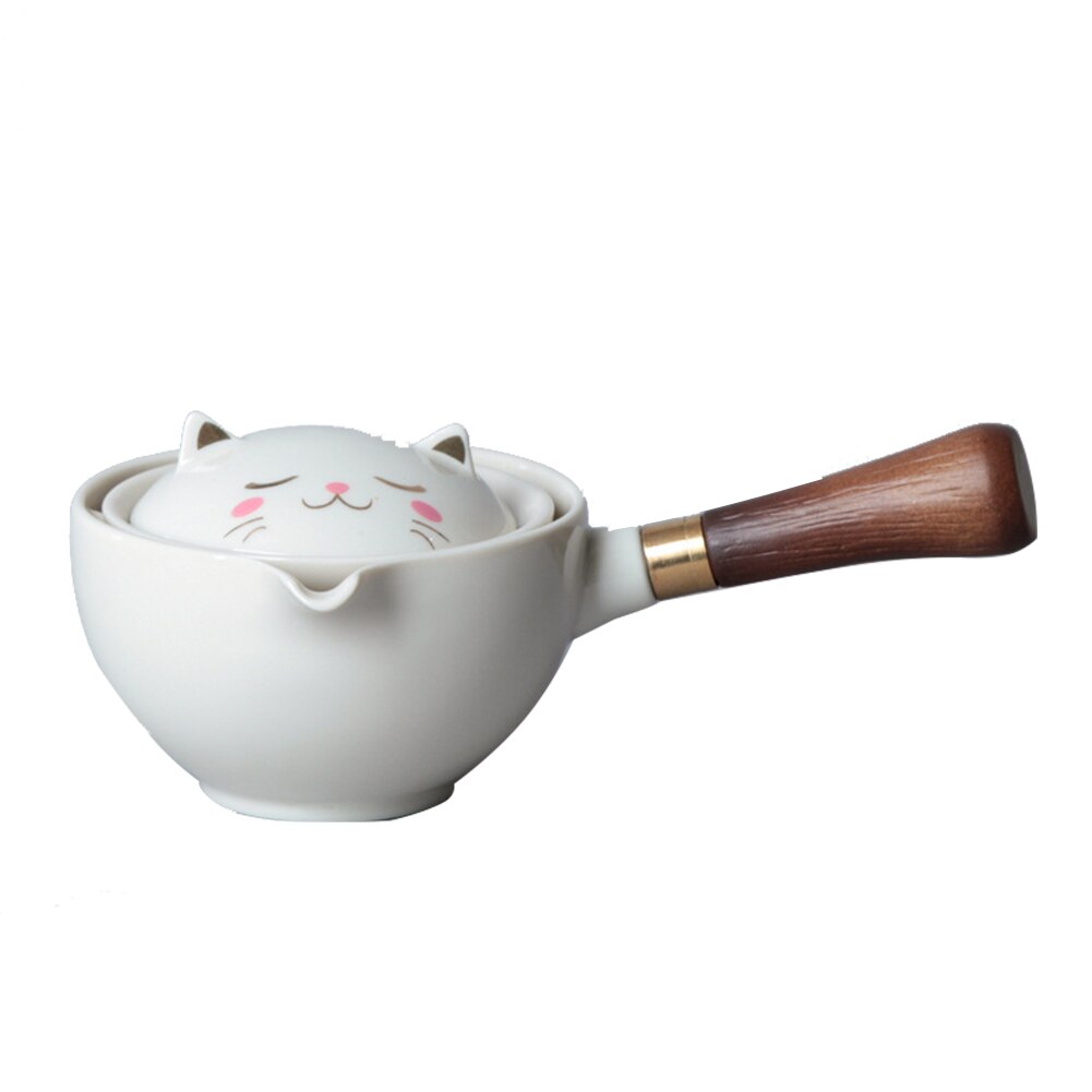 Portable Chinese Gongfu Kung Fu Tea Set 360 Rotating Teapot Ceramic Tea Maker Infuser Semi-Automatic Teaware Wooden Handle Pot: O