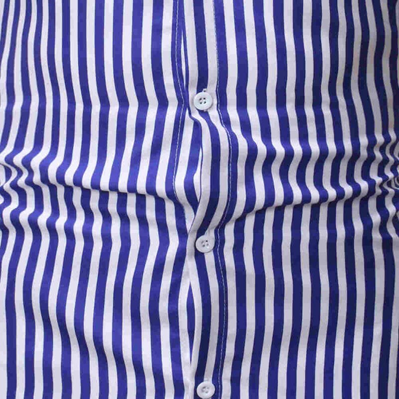 Blå hvide lodrette striber herreskjorter korte ærmer casual slim fit skjorte sommer toppe herre chemise homme