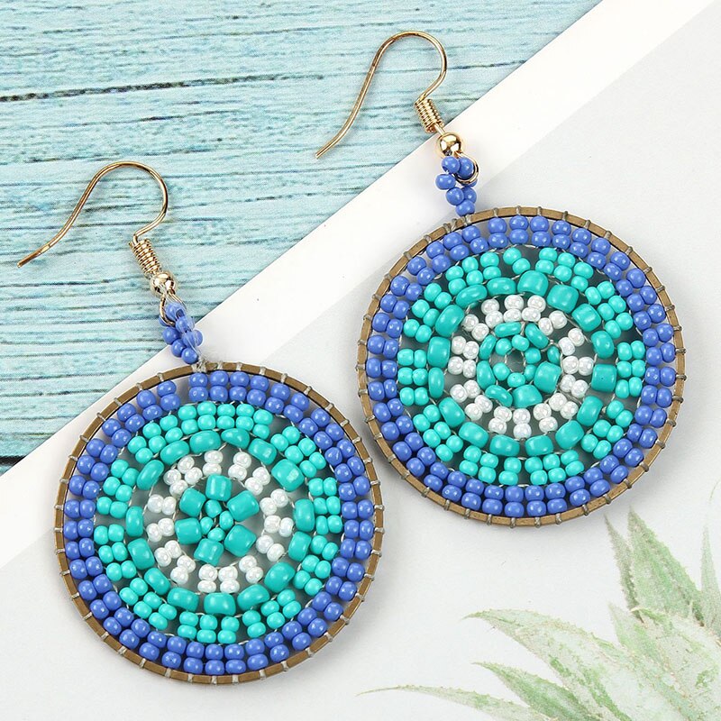 Bohemian Kleurrijke Ronde Rijst Kralen Oorbellen Voor Vrouwen Mode Multicolor Handgemaakte Dangle Oorbellen Vrouwelijke Sieraden Party