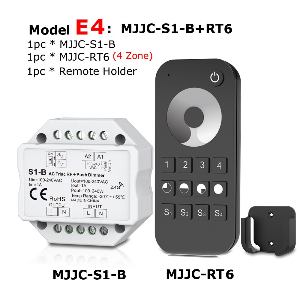Dimmer led 220v 230v 110v ac triac wireless rf dimbar trykkbryter med 2.4g fjernkontroll 220v dimmer switch for led lampe pære  s1- b: Modell  e4